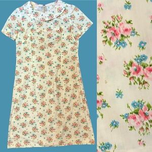 Vintage 60s Handmade Floral Mini Dress with Round Collar